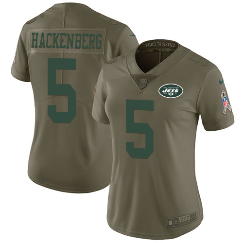 Nike Jets #5 Christian Hackenberg Olive Women's Stitched NFL Limited Salute to Service Jersey
